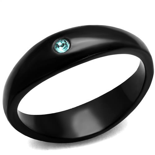 JCE2274 IP Black(Ion Plating) Stainless Steel Ring with Top Grade Crystal  in Light Sapphire