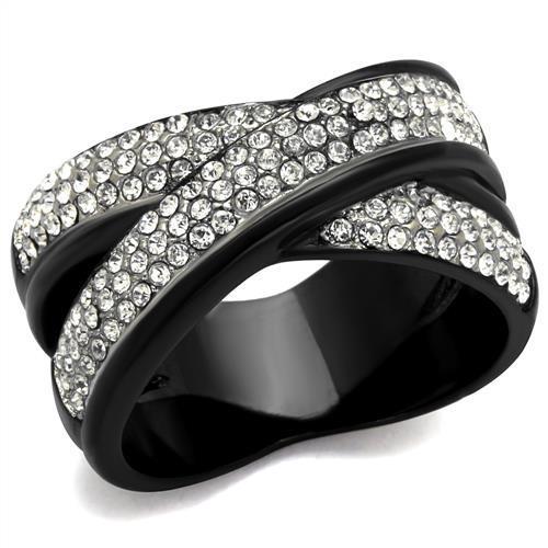 JCE2278 Two-Tone IP Black (Ion Plating) Stainless Steel Ring with Top Grade Crystal  in Clear