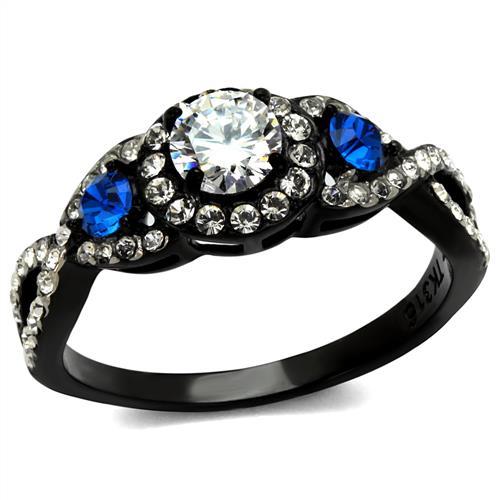 JCE2286 Two-Tone IP Black (Ion Plating) Stainless Steel Ring with AAA Grade CZ  in Clear