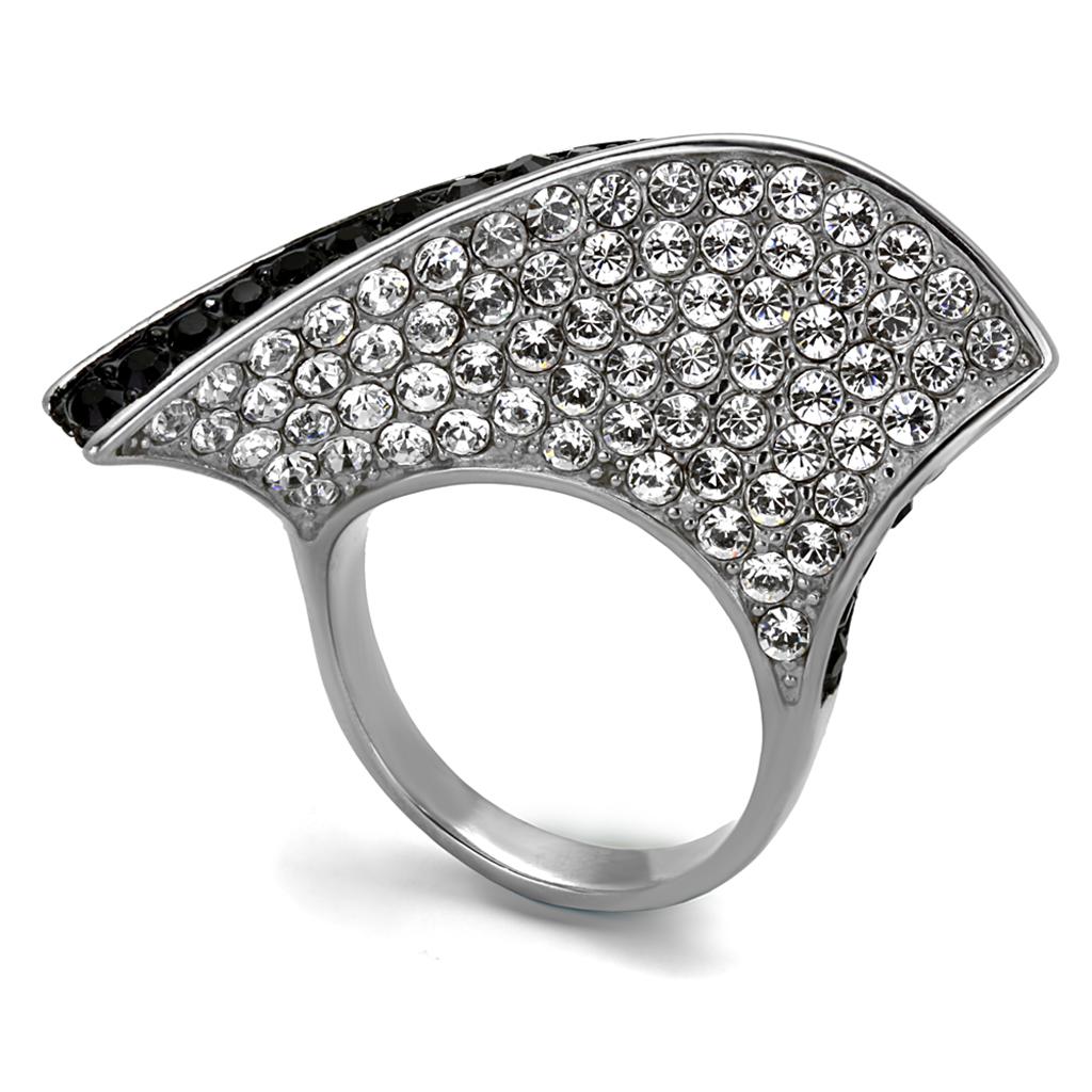 JCE2361 Two-Tone IP Black (Ion Plating) Stainless Steel Ring with Top Grade Crystal  in Jet