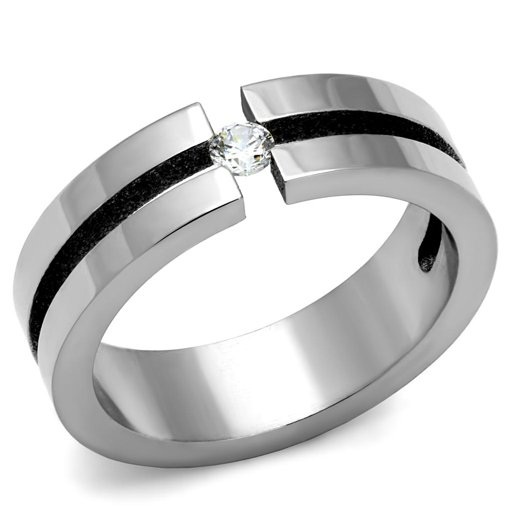 JCE2412 High polished (no plating) Stainless Steel Ring with AAA Grade CZ  in Clear