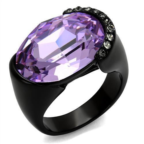 JCE2485 IP Black(Ion Plating) Stainless Steel Ring with Top Grade Crystal  in Violet