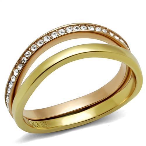 JCE2613 IP Gold & IP Rose Gold (Ion Plating) Stainless Steel Ring with Top Grade Crystal  in Clear