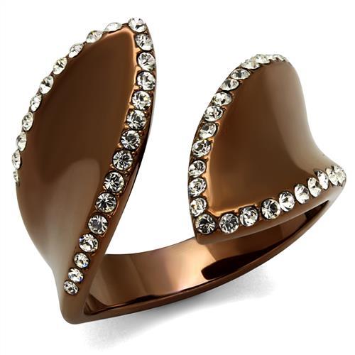 JCE2691 IP Coffee light Stainless Steel Ring with Top Grade Crystal  in Clear