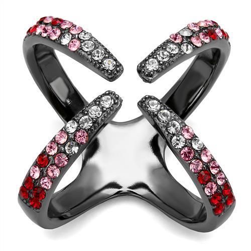 JCE2696 IP Light Black  (IP Gun) Stainless Steel Ring with Top Grade Crystal  in Multi Color