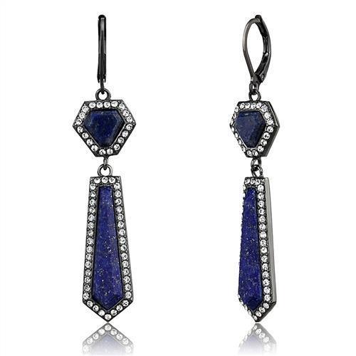 JCE2723 IP Light Black  (IP Gun) Stainless Steel Earrings with Precious Stone Lapis in Montana