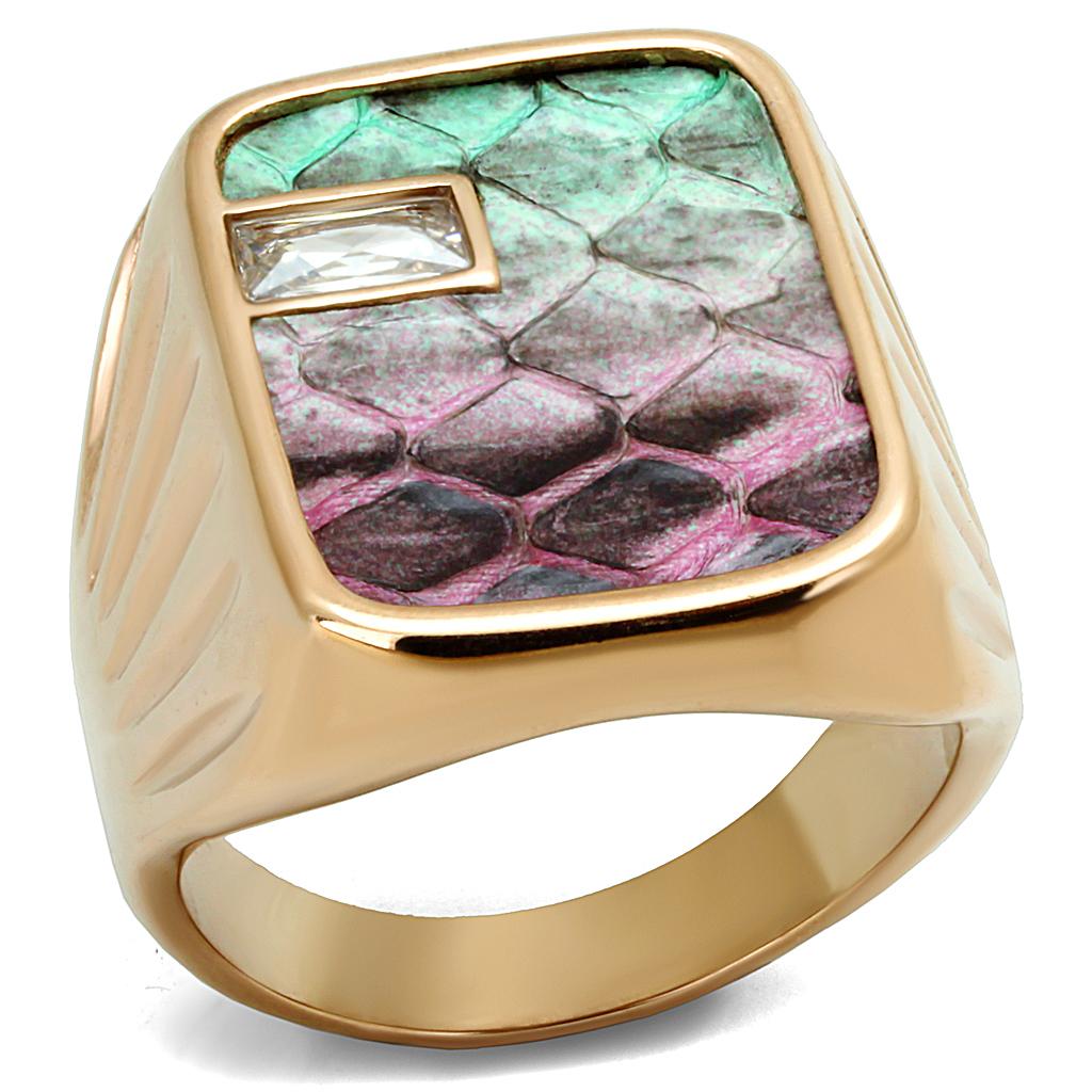 JCE2737 IP Rose Gold(Ion Plating) Stainless Steel Ring with Leather  in Multi Color