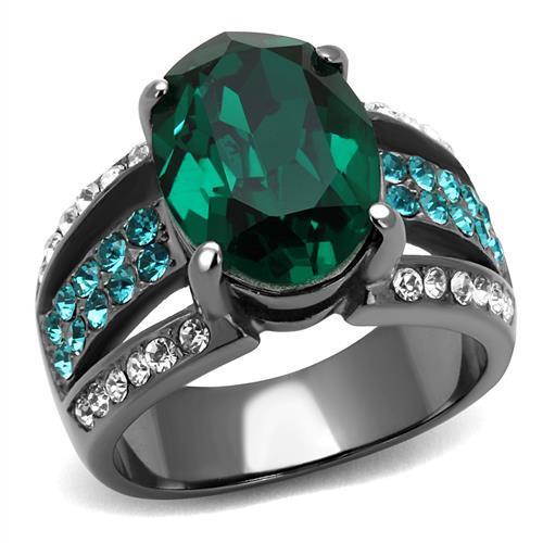 JCE2759 IP Light Black  (IP Gun) Stainless Steel Ring with Top Grade Crystal  in Emerald
