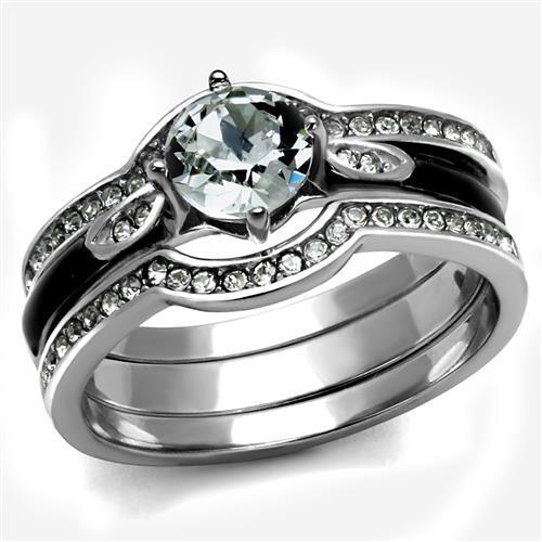 JCE2843 High polished (no plating) Stainless Steel Ring with Top Grade Crystal  in Clear