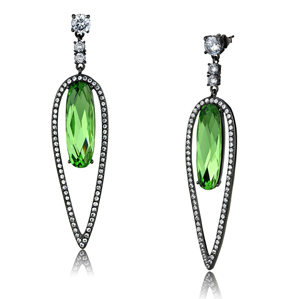 JCE2846 IP Light Black  (IP Gun) Stainless Steel Earrings with Top Grade Crystal  in Peridot