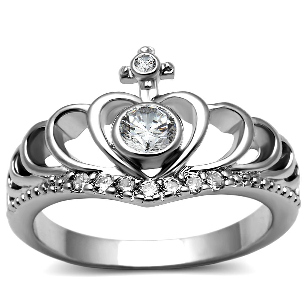 JCE2870 High polished (no plating) Stainless Steel Ring with AAA Grade CZ  in Clear