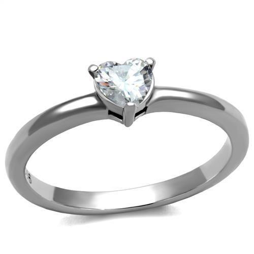 JCE2904 High polished (no plating) Stainless Steel Ring with AAA Grade CZ  in Clear