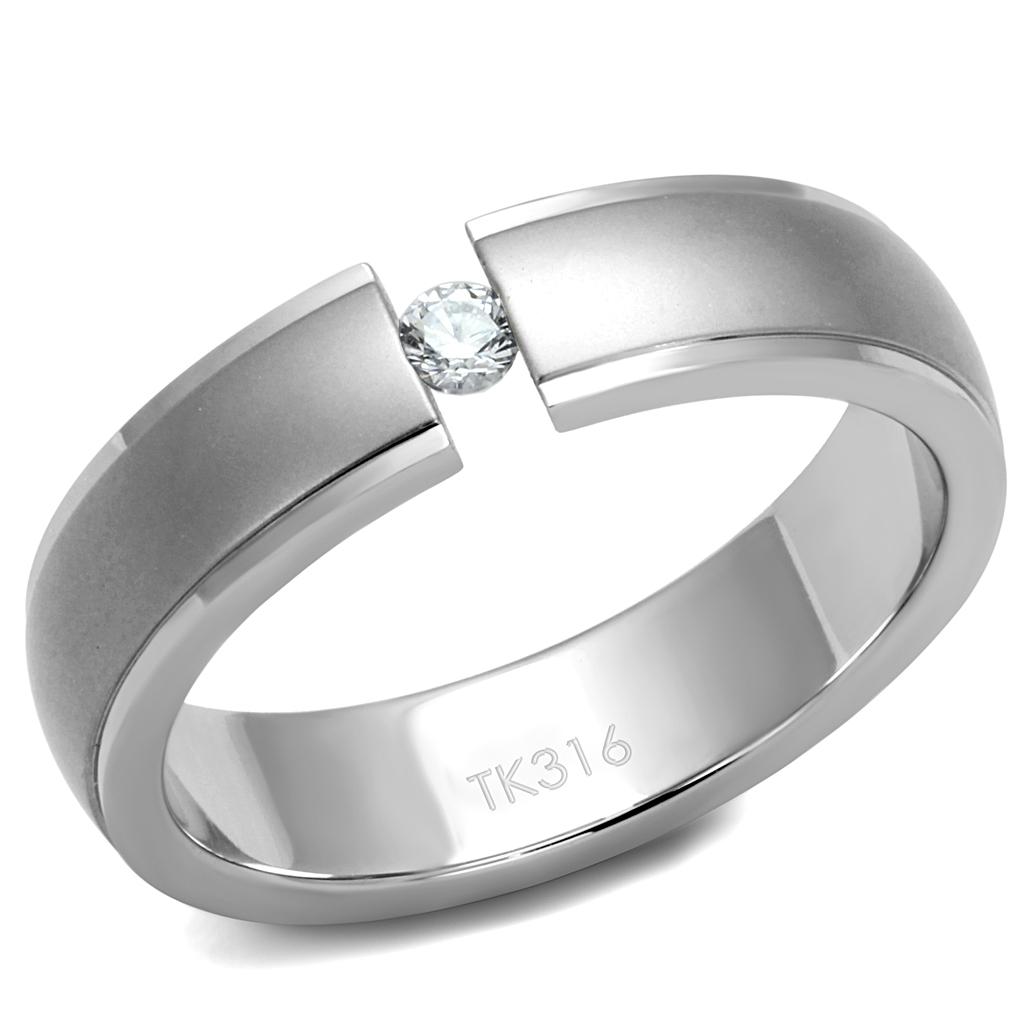 JCE2935 High polished (no plating) Stainless Steel Ring with AAA Grade CZ  in Clear