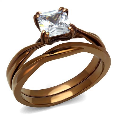JCE2964 IP Coffee light Stainless Steel Ring with AAA Grade CZ  in Clear