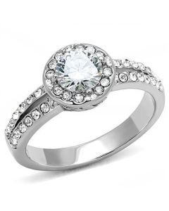 JCE3021 High polished (no plating) Stainless Steel Ring with AAA Grade CZ  in Clear