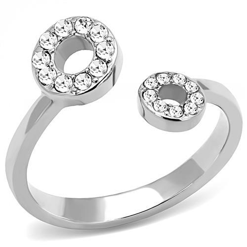 JCE3025 High polished (no plating) Stainless Steel Ring with Top Grade Crystal  in Clear