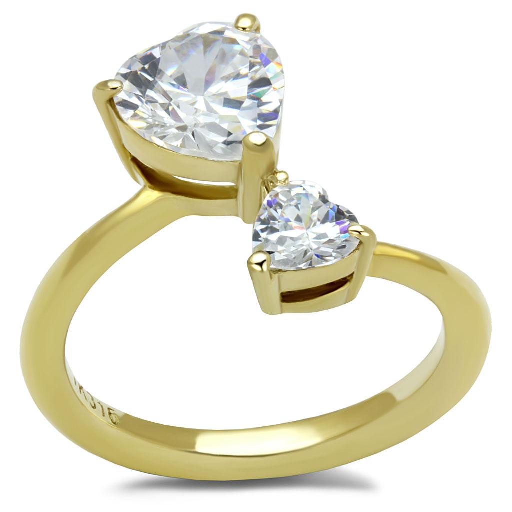 JCE3093 IP Gold(Ion Plating) Stainless Steel Ring with AAA Grade CZ  in Clear
