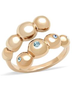 JCE3131 IP Rose Gold(Ion Plating) Stainless Steel Ring with Top Grade Crystal  in Sea Blue