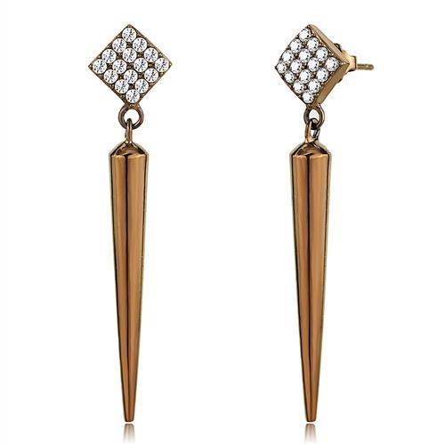 JCE3158 IP Coffee light Stainless Steel Earrings with AAA Grade CZ  in Clear