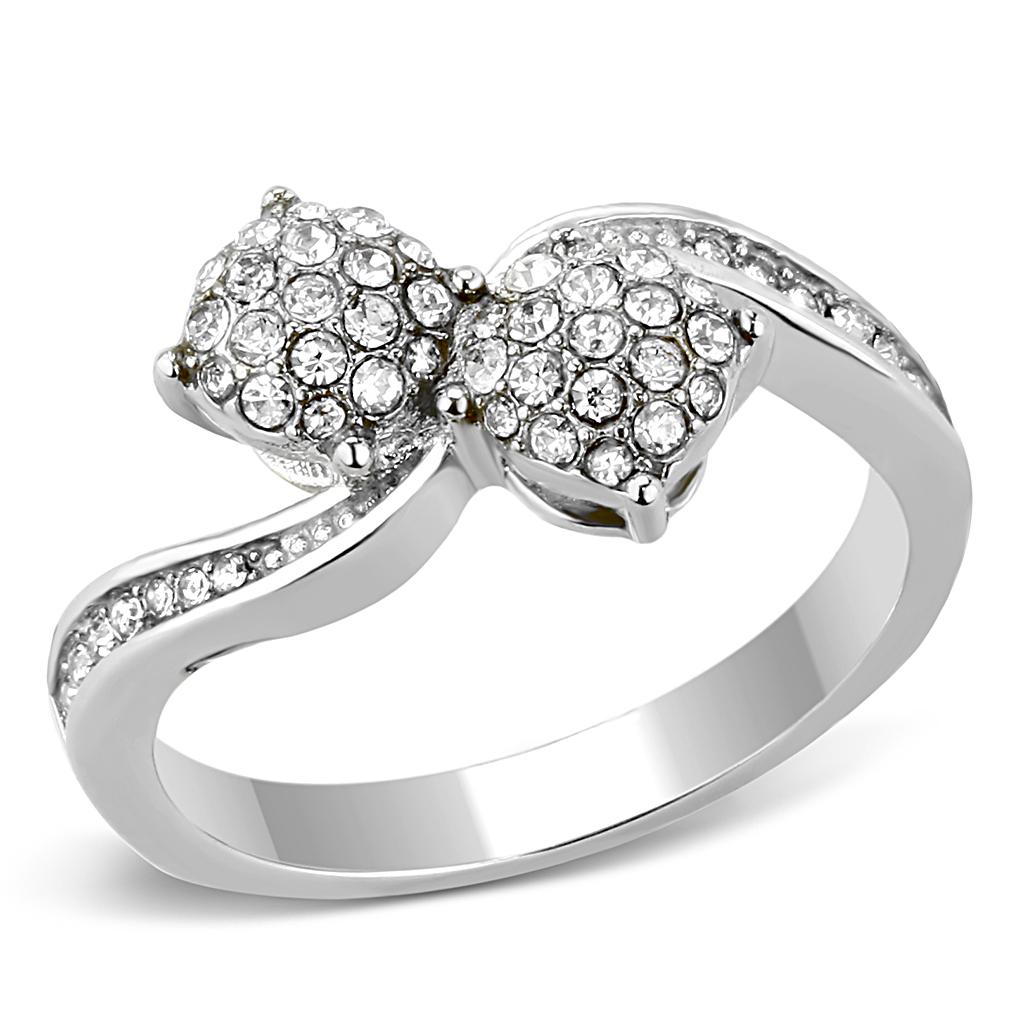 JCE3255 High polished (no plating) Stainless Steel Ring with Top Grade Crystal  in Clear