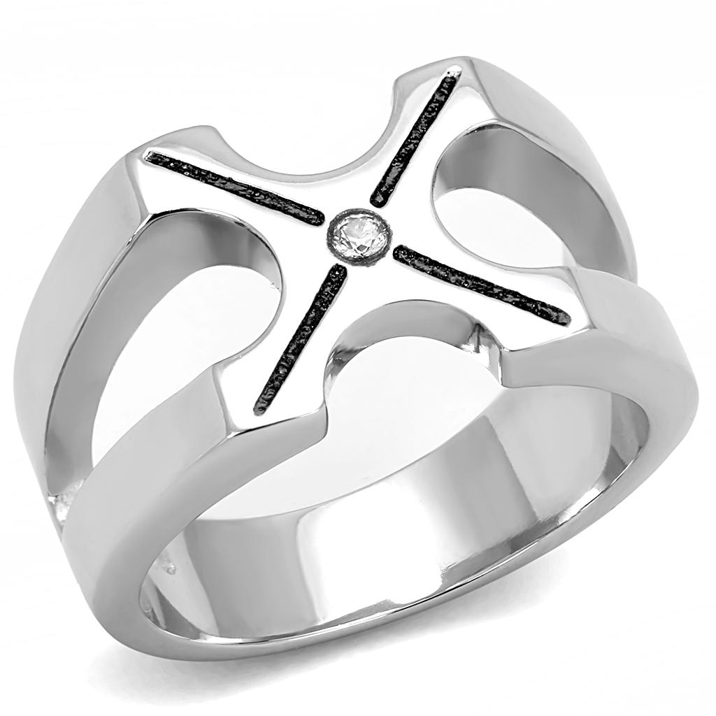 JCE3278 High polished (no plating) Stainless Steel Ring with AAA Grade CZ  in Clear