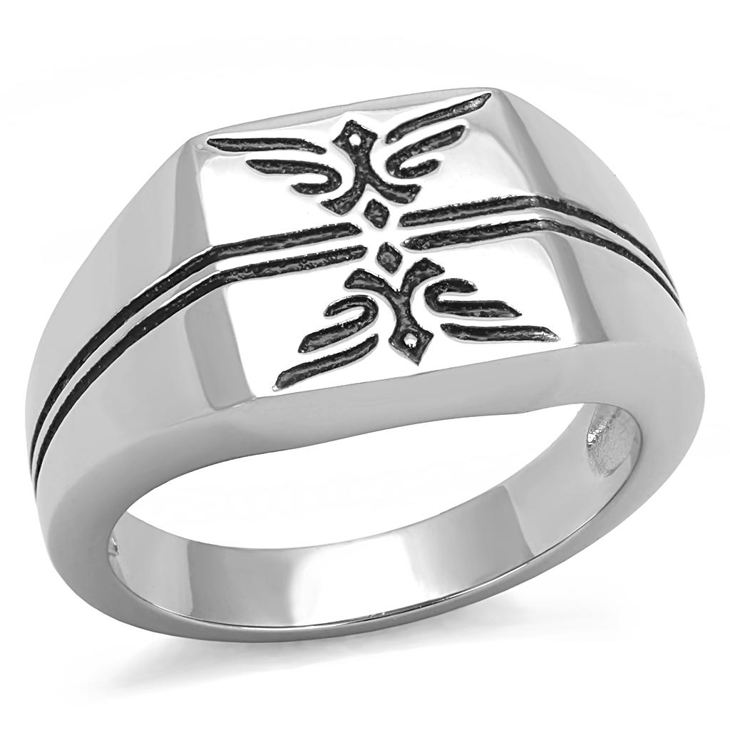 JCE3279 High polished (no plating) Stainless Steel Ring with Epoxy  in Jet