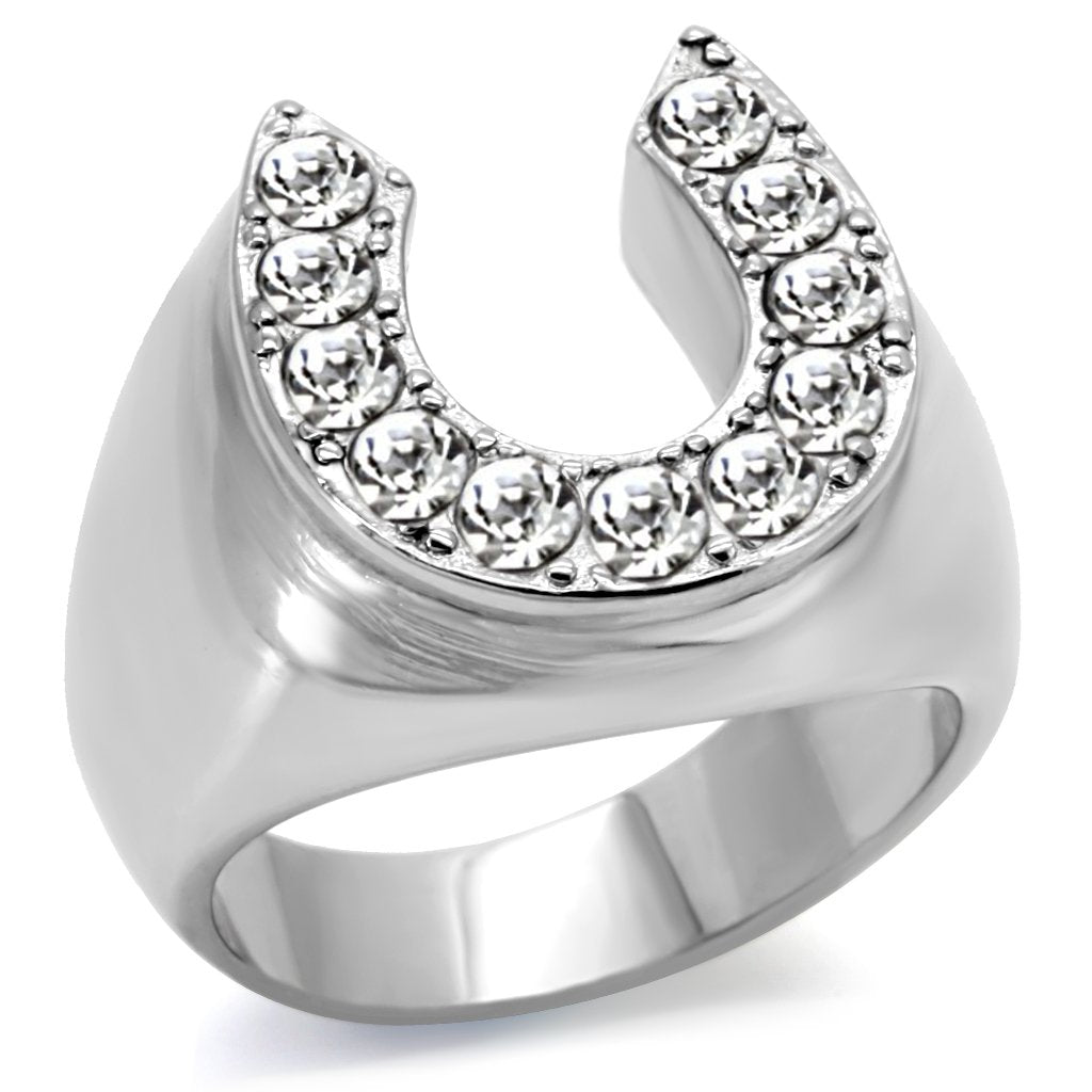 JCE34532 High polished (no plating) Stainless Steel Ring with Top Grade Crystal  in Clear