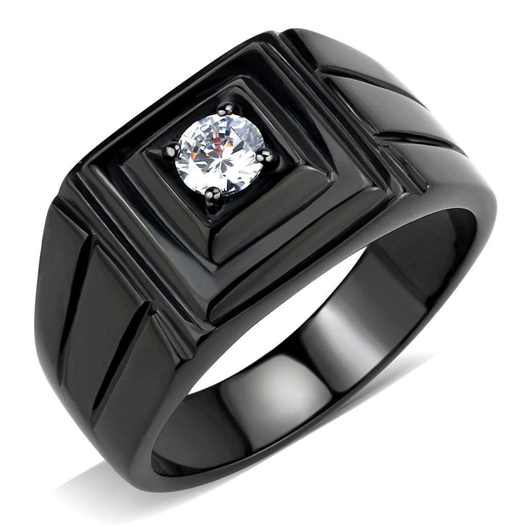 JCE3466 IP Black(Ion Plating) Stainless Steel Ring with AAA Grade CZ  in Clear