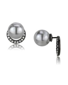 JCE3481 IP Black(Ion Plating) Stainless Steel Earrings with Synthetic Pearl in Light Gray