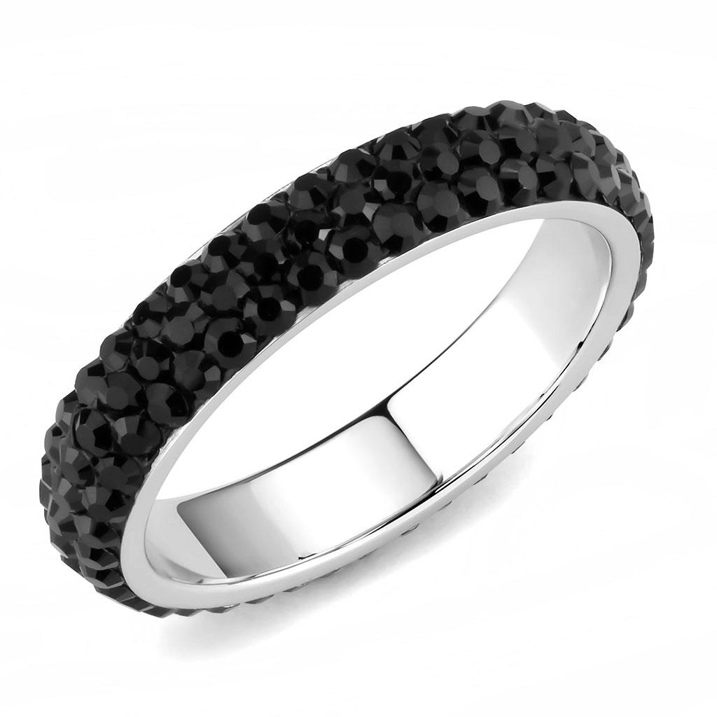 JCE3534 High polished (no plating) Stainless Steel Ring with Top Grade Crystal  in Jet