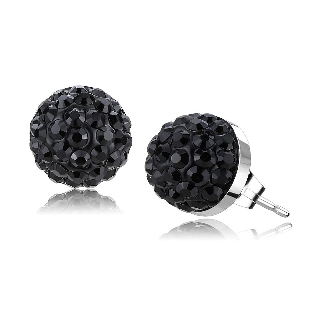 JCE3545 High polished (no plating) Stainless Steel Earrings with Top Grade Crystal  in Jet