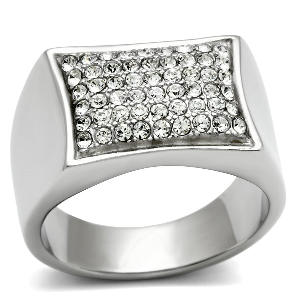 JCE357 High polished (no plating) Stainless Steel Ring with Top Grade Crystal  in Clear