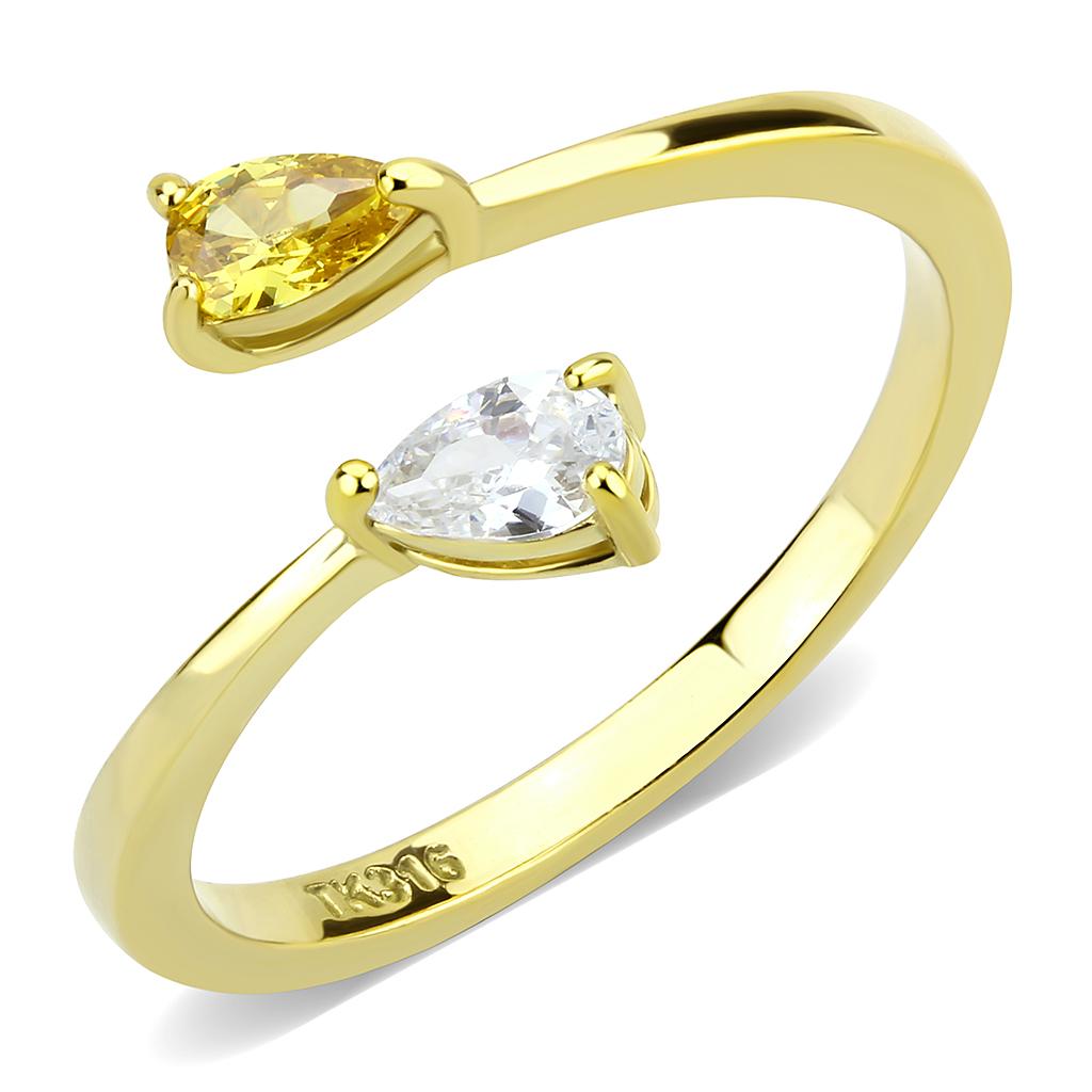 JCE3586 IP Gold(Ion Plating) Stainless Steel Ring with AAA Grade CZ  in Topaz