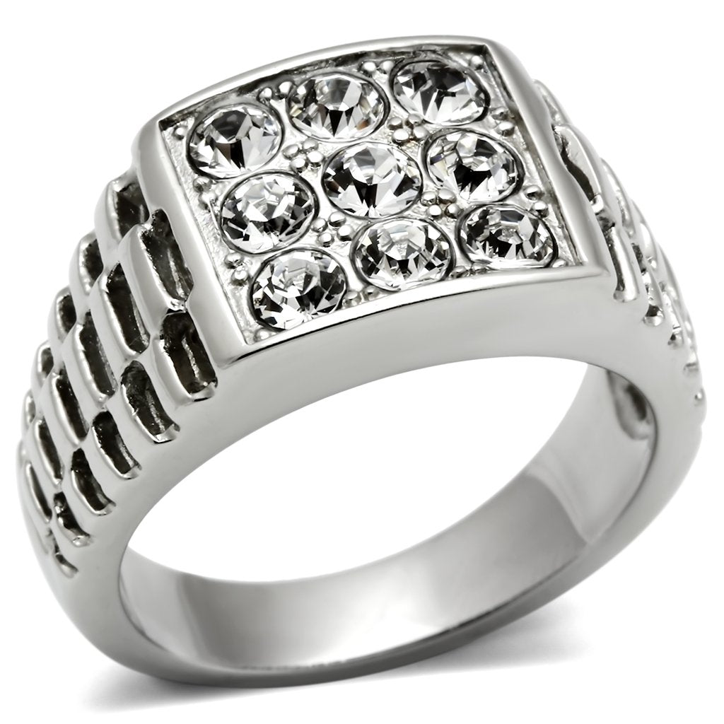 JCE360 High polished (no plating) Stainless Steel Ring with Top Grade Crystal  in Clear