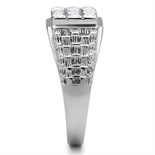 JCE361 High polished (no plating) Stainless Steel Ring with Top Grade Crystal  in Clear