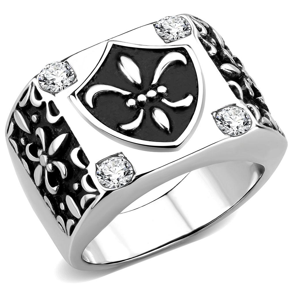 JCE3621 High polished (no plating) Stainless Steel Ring with AAA Grade CZ  in Clear