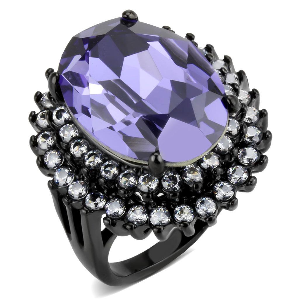 JCE3687 IP Black(Ion Plating) Stainless Steel Ring with Top Grade Crystal  in Tanzanite