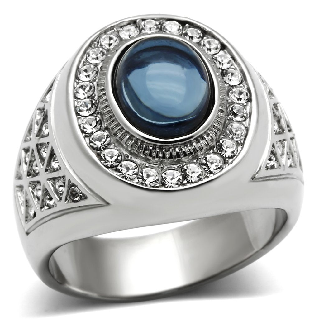 JCE371 High polished (no plating) Stainless Steel Ring with Synthetic Synthetic Glass in Montana