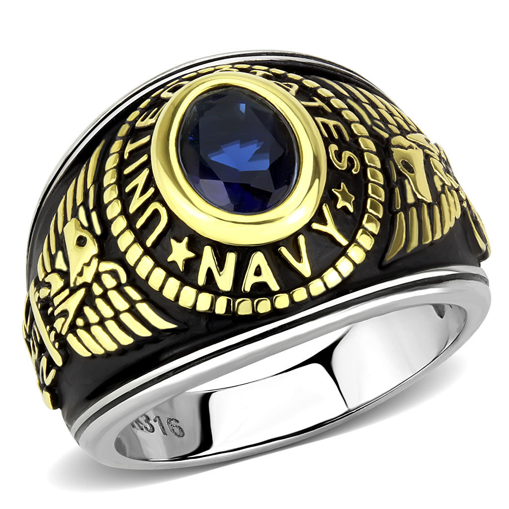 JCE3726 Two-Tone IP Gold (Ion Plating) Stainless Steel Ring with Synthetic Synthetic Glass in Montana