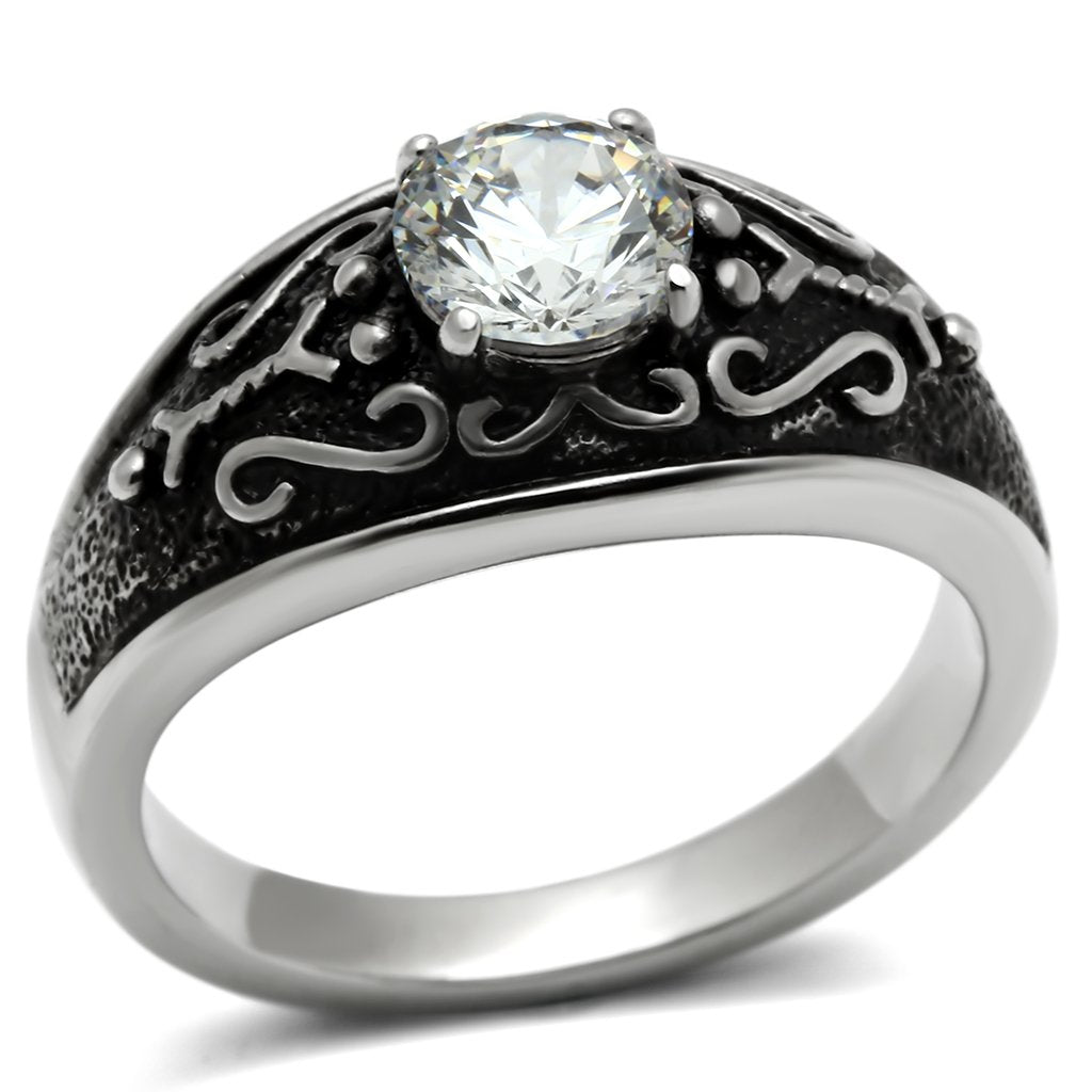 JCE373 High polished (no plating) Stainless Steel Ring with AAA Grade CZ  in Clear