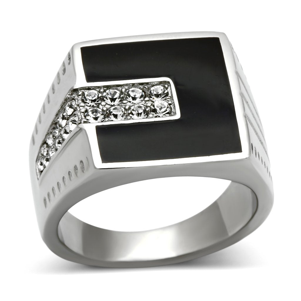 JCE388 High polished (no plating) Stainless Steel Ring with Top Grade Crystal  in Clear