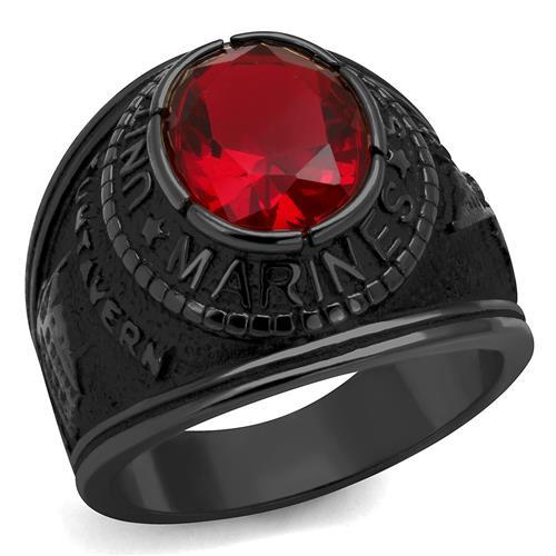 JCE414703J IP Black(Ion Plating) Stainless Steel Ring with Synthetic Synthetic Glass in Siam