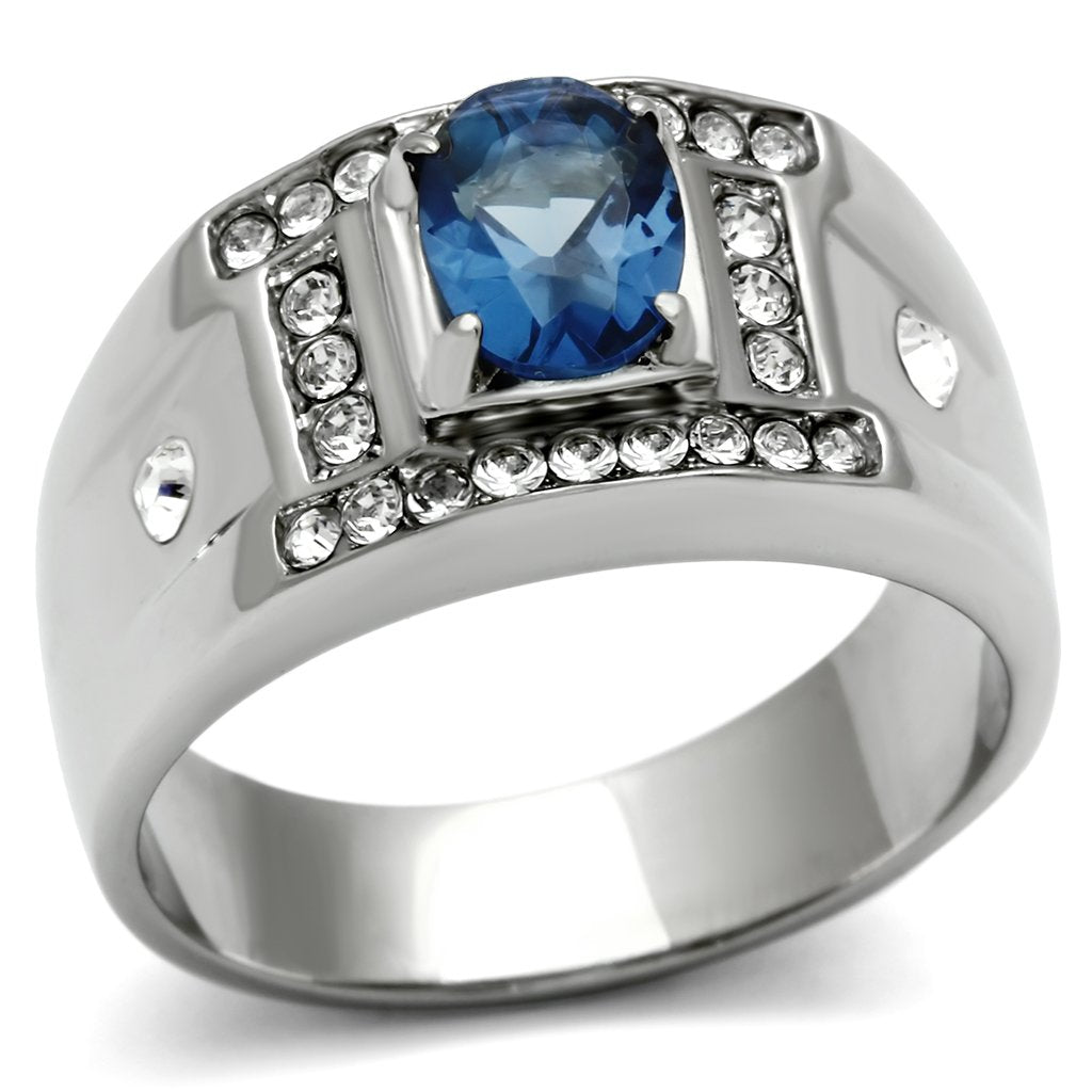 JCE497 High polished (no plating) Stainless Steel Ring with Synthetic Synthetic Glass in Montana