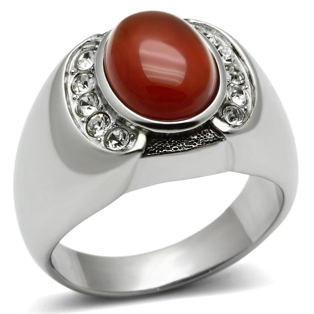 JCE499 High polished (no plating) Stainless Steel Ring with Semi-Precious Onyx in Siam