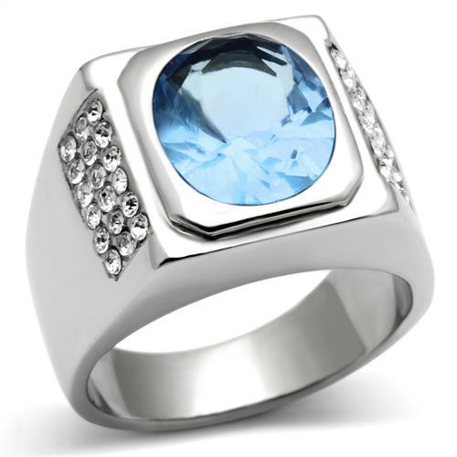 JCE500 High polished (no plating) Stainless Steel Ring with Synthetic Synthetic Glass in Light Sapphire