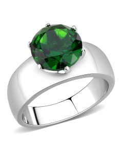 JCE52005 High polished (no plating) Stainless Steel Ring with Synthetic Synthetic Glass in Emerald