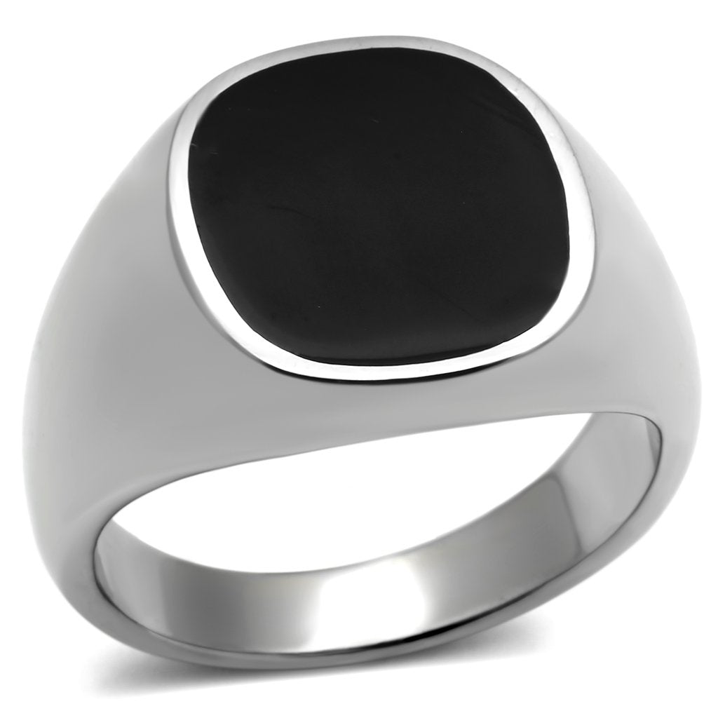 JCE595 High polished (no plating) Stainless Steel Ring with Epoxy  in Jet