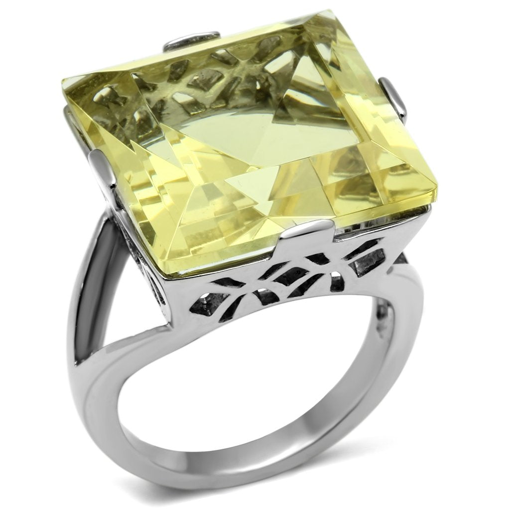 JCE649 High polished (no plating) Stainless Steel Ring with Top Grade Crystal  in Citrine Yellow