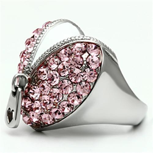JCE652 High polished (no plating) Stainless Steel Ring with Top Grade Crystal  in Rose
