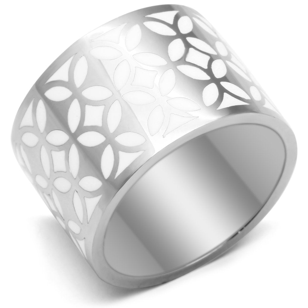 JCE677 High polished (no plating) Stainless Steel Ring with Epoxy  in White